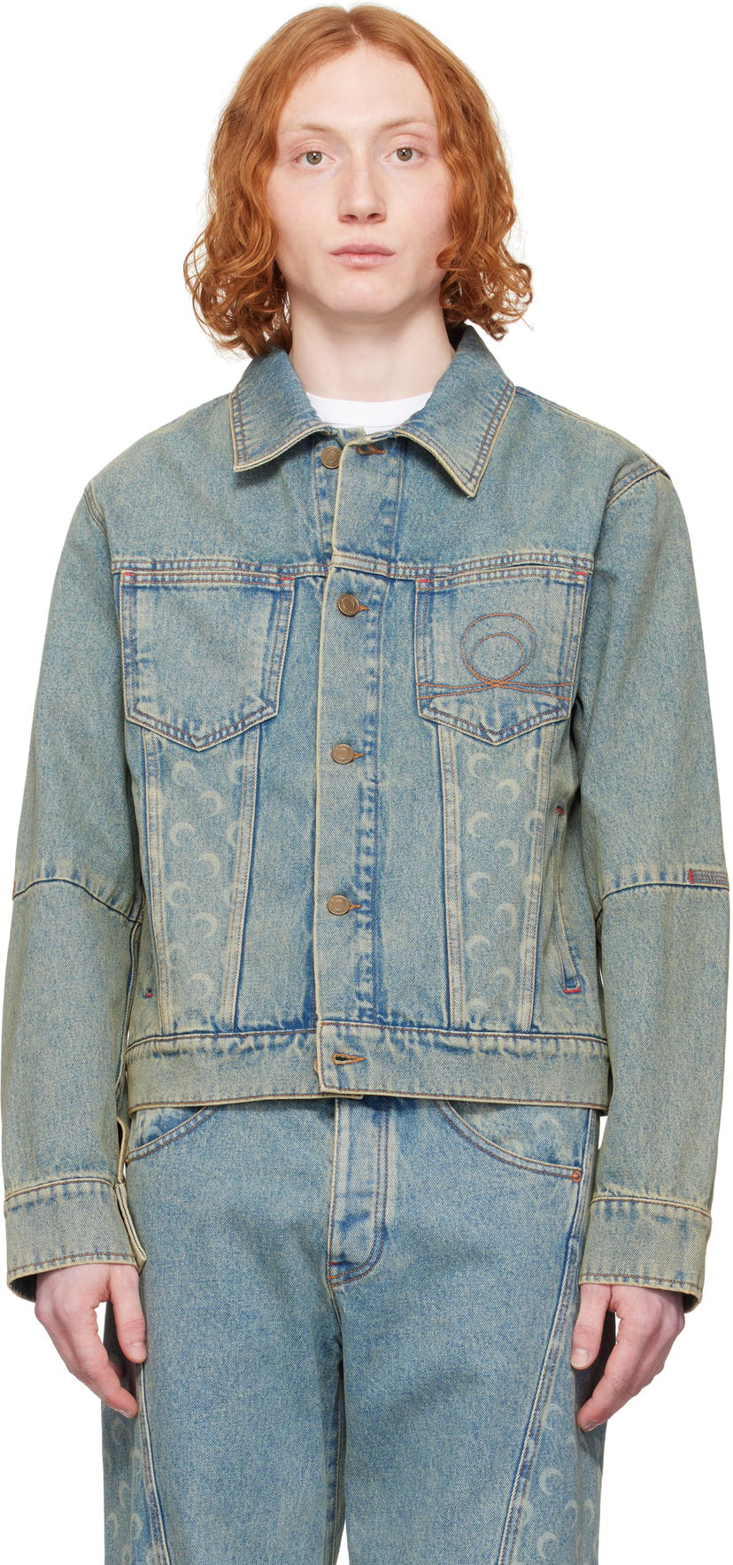 Jakna Marine Serre Marine Serre Moon Laser Denim Trucker Jacket Plava | MJA063A CDEN0003