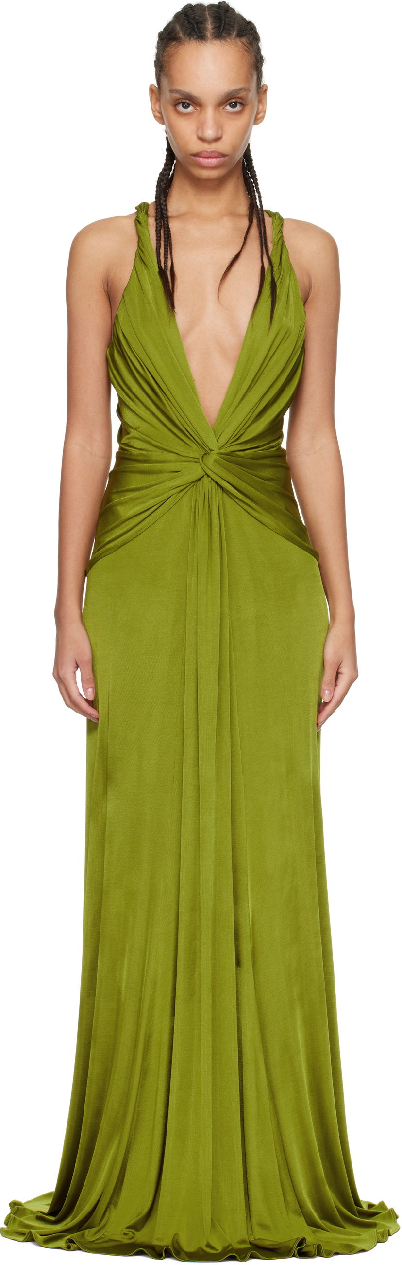 Haljina Tom Ford Tom Ford V-Neck Criss-Cross Maxi Dress Zelena | ABJ834-JEX114