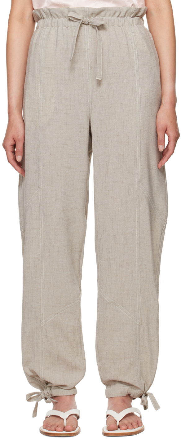 Hlače GANNI Beige Elasticated Waist Trousers Siva | F9217