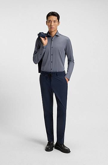 Košulja BOSS Slim-fit Printed Italian-made Performance-Stretch Jersey Shirt Plava | 50550062, 1