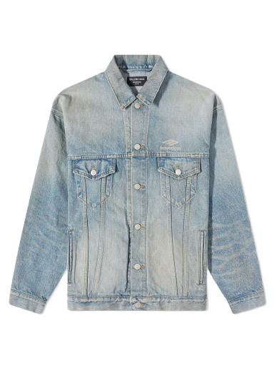Jakna Balenciaga Back Logo Oversized Denim Jacket 80'S Dirty Clear Blue Plava | 704299-TJW79-8469