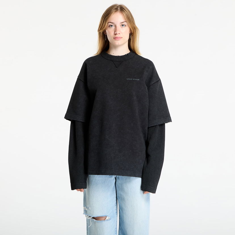 Dukserice DAILY PAPER Daily Paper Layered Long Sleeve T-Shirt Crna | 2521066