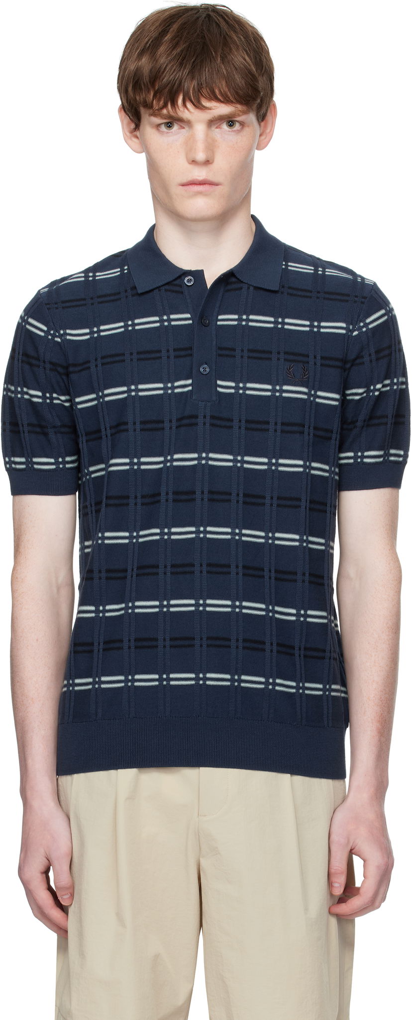 Polo majica Fred Perry Fred Perry Striped Rib Knitted Polo Plava | K9751