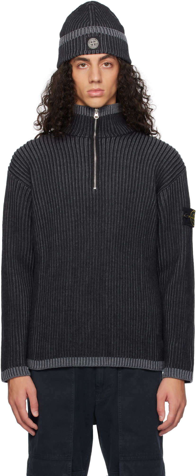 Džemper Stone Island Stone Island Vanisé Full Rib RWS Wool Quarter-Zip Sweater Crna | 8115516C1