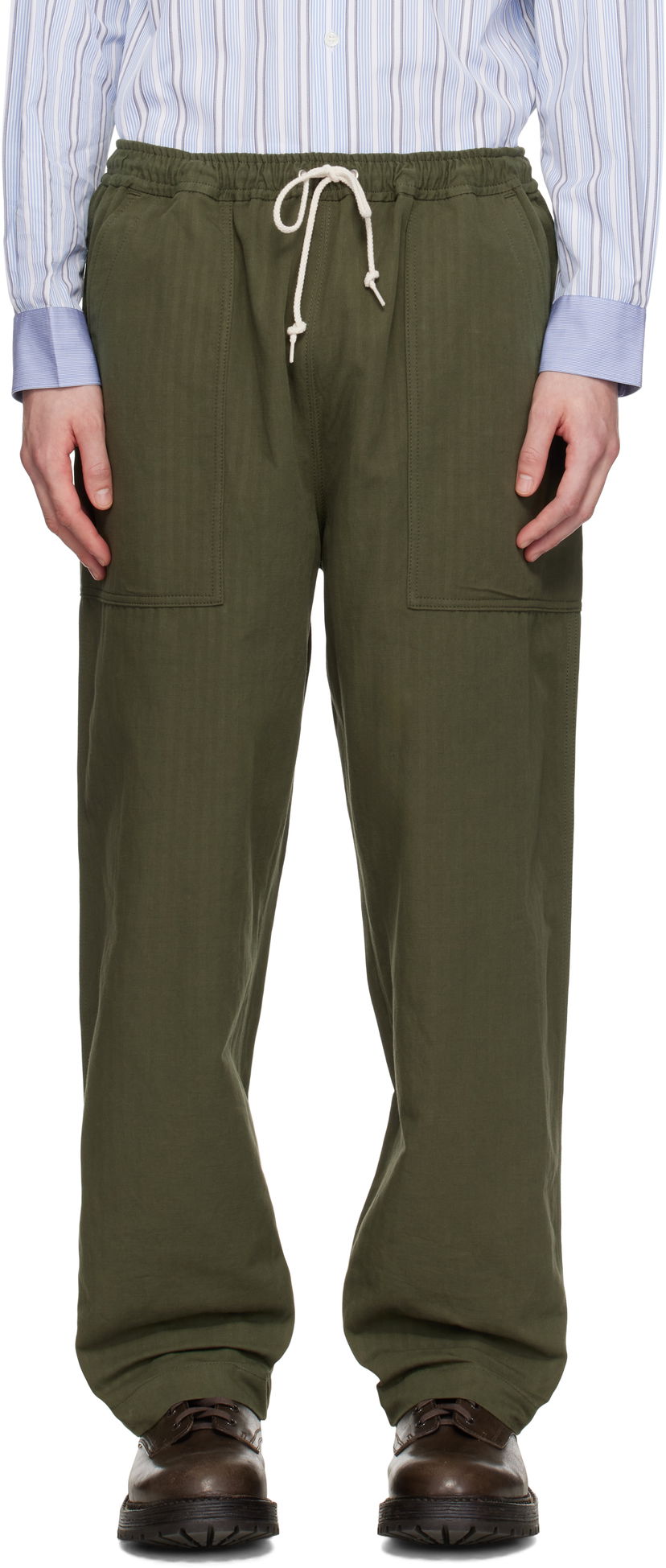 Cargo hlače Comme des Garçons Comme des Garçons Homme Linen Herringbone Drawstring Trousers Zelena | HO-P019-051