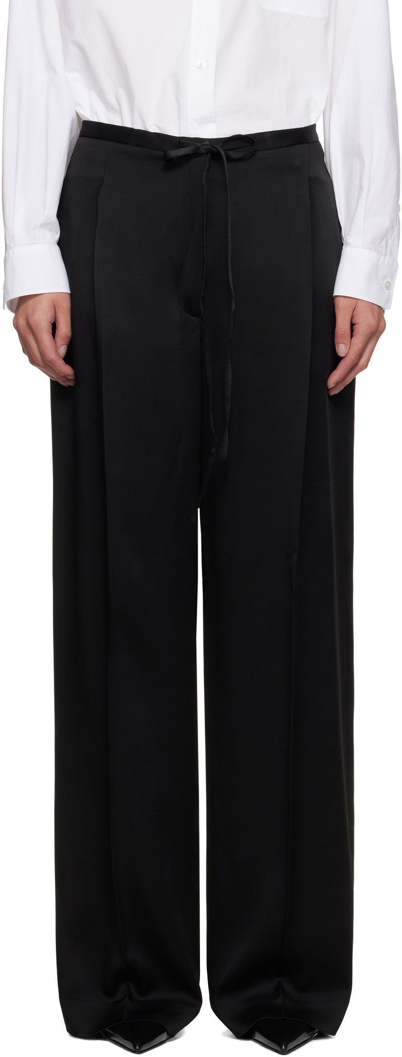 Hlače Róhe Relaxed Drawstring Satin Trousers Crna | 416-30-125