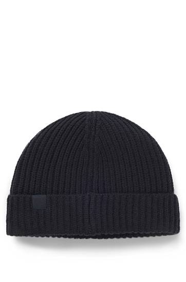 Kapica BOSS BECKHAM x BOSS ribbed beanie hat in virgin wool and cashmere Crna | 50552850