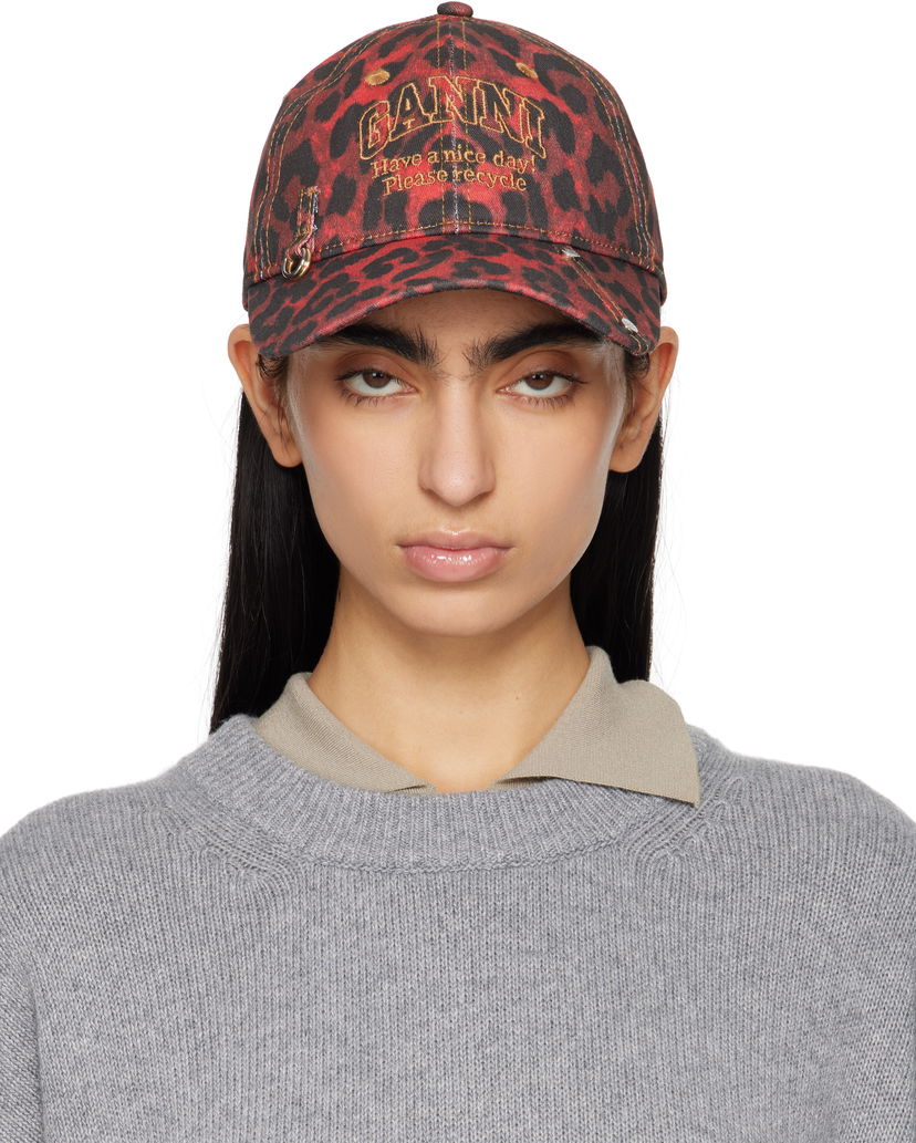 Kapa GANNI GANNI Leopard Print Baseball Cap Crvena | A6640