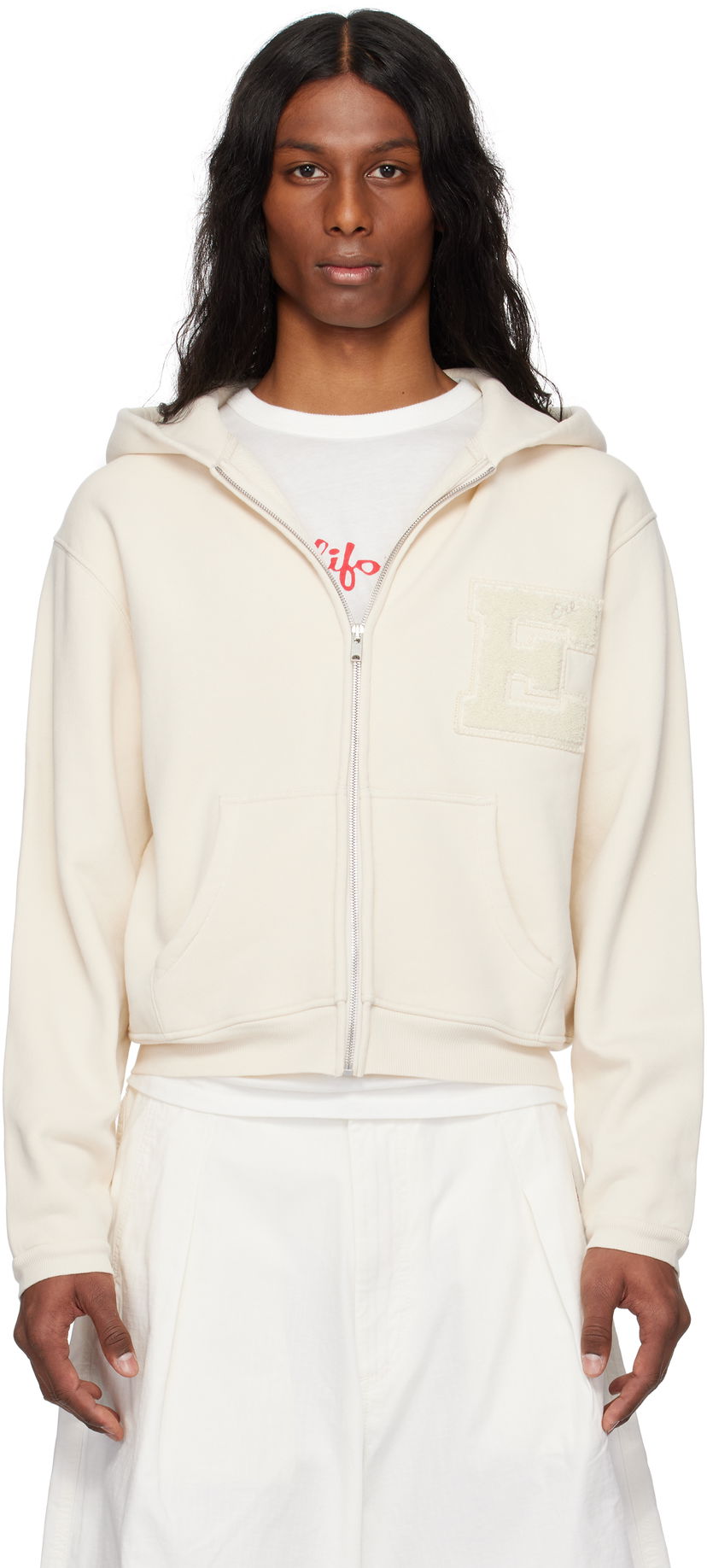 Dukserice ERL ERL Varsity Zip-Up Hoodie Bijela | ERL10T023