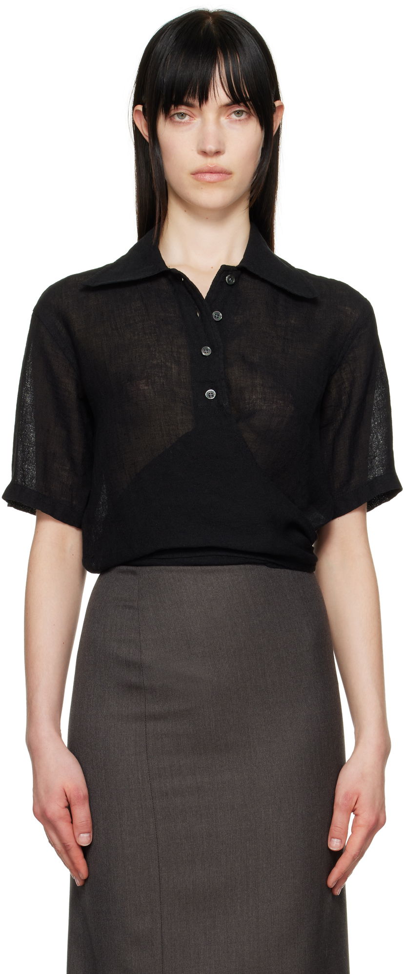 Polo majica OUR LEGACY Our Legacy Nannas Linen Polo Shirt Crna | W2252NB