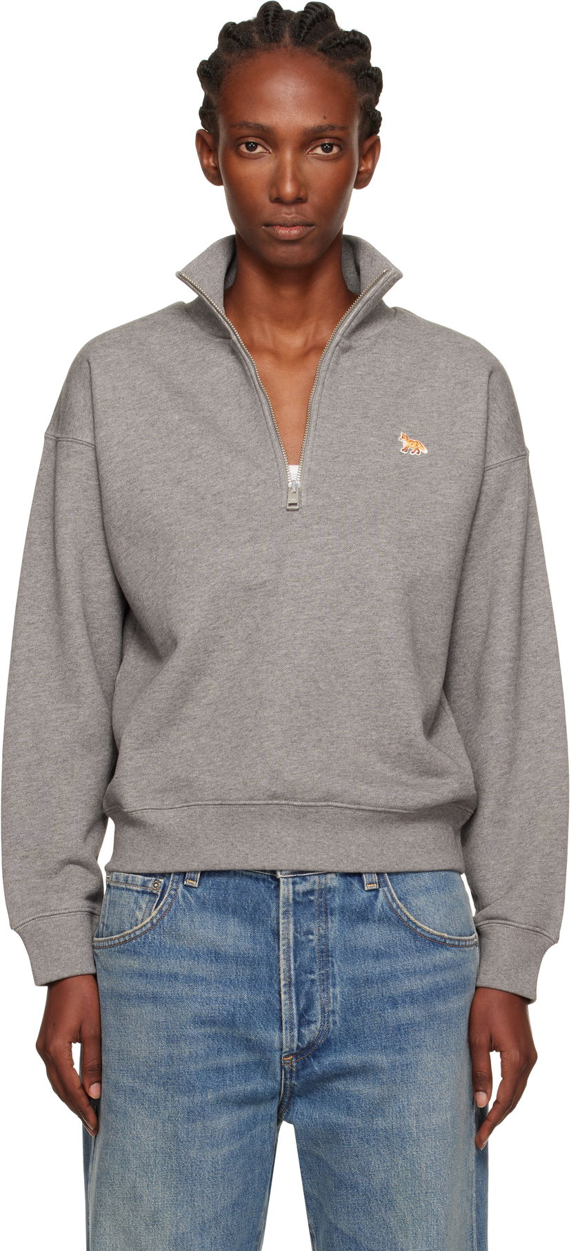 Dukserice MAISON KITSUNÉ Maison Kitsuné Half Zip Baby Fox Patch Sweatshirt Siva | PW00308KM0341