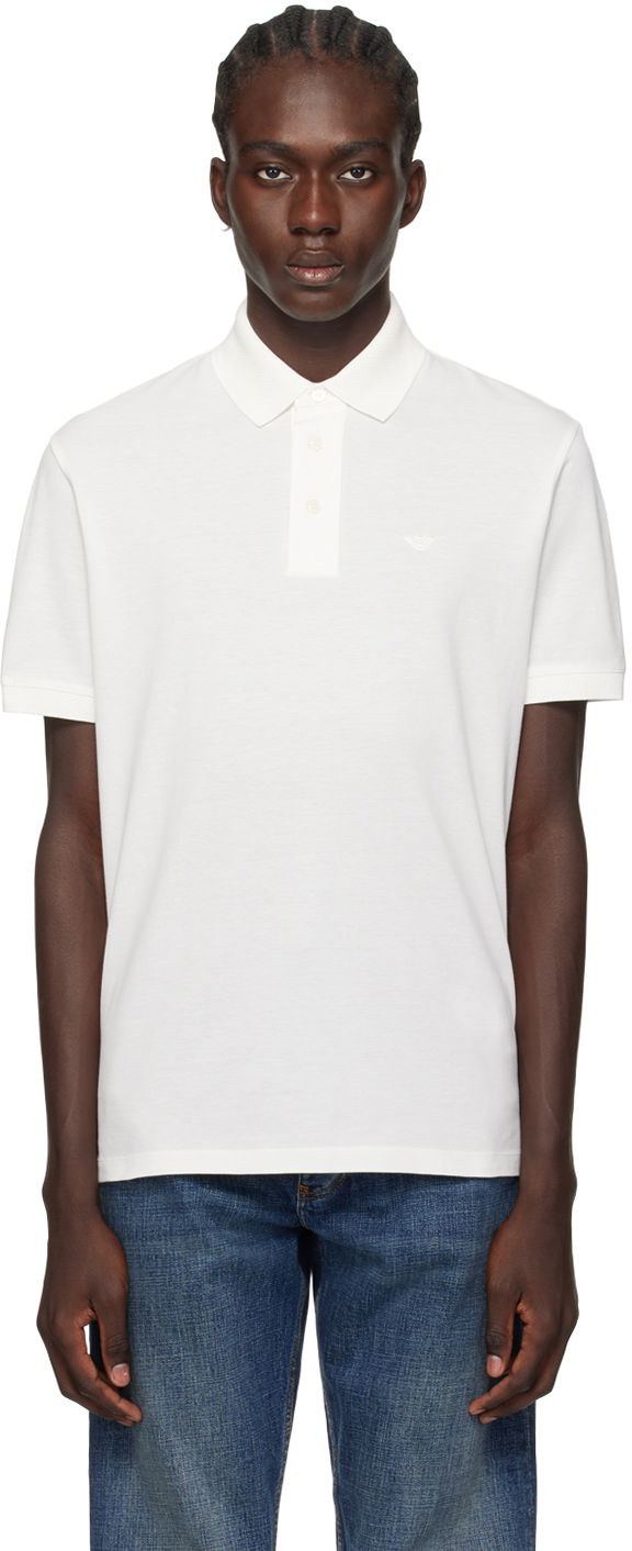 Polo majica Emporio Armani Embroidered Polo "Off-White" Bijela | 3D1FF2 1JTKZ