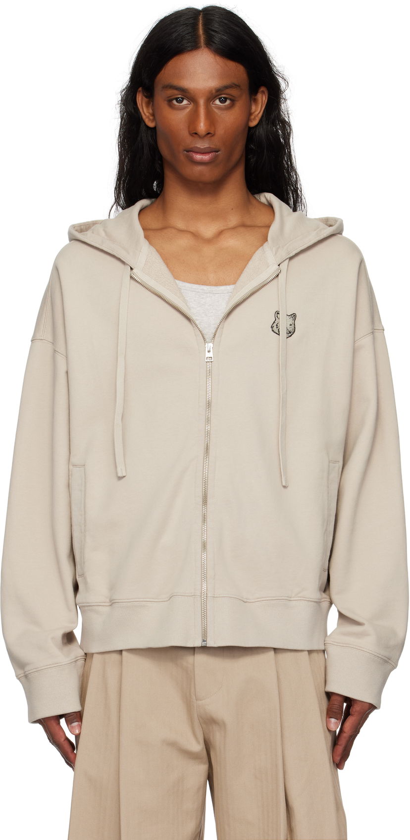 Dukserice MAISON KITSUNÉ Maison Kitsuné Bold Fox Head Patch Oversize Fullzip Hoodie Bež | OM02138KM0001