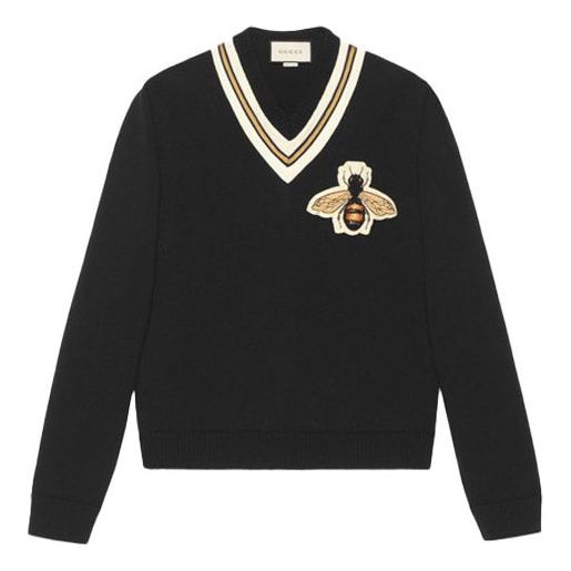 Džemper Gucci Embroidered V-Neck Wool Sweater Crna | 452796-X5H38-1082