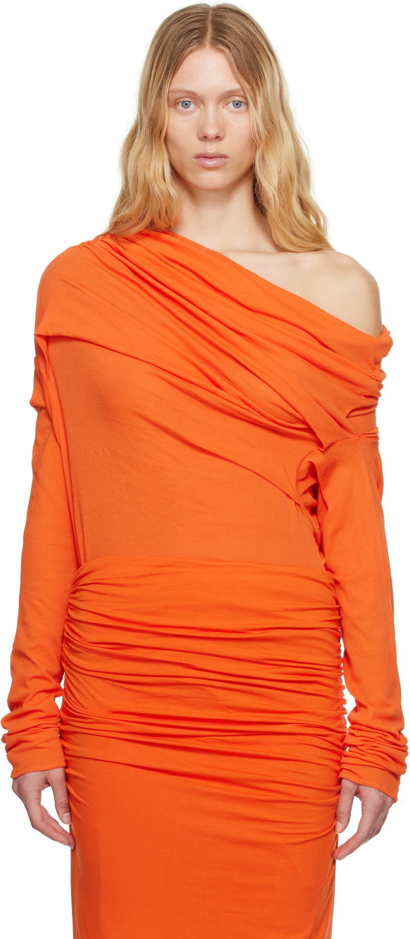 Haljina Entire Studios Entire Studios Draped One-Shoulder Ruched Dress Narančasta | ESW-S25-8013-KO