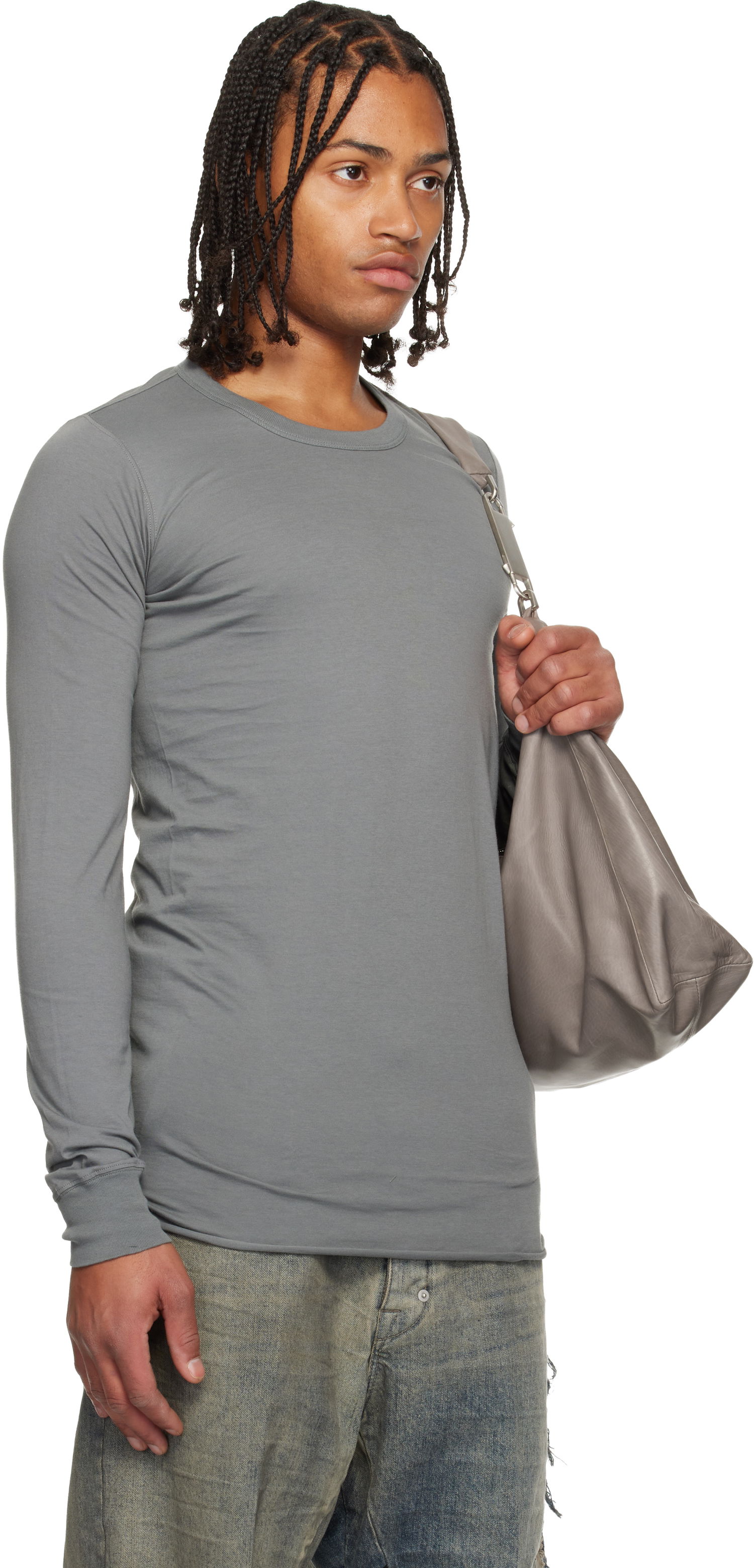 Majica kratkih rukava Rick Owens Concordians Basic LS T-shirt Siva | RU02E1252 JA, 1