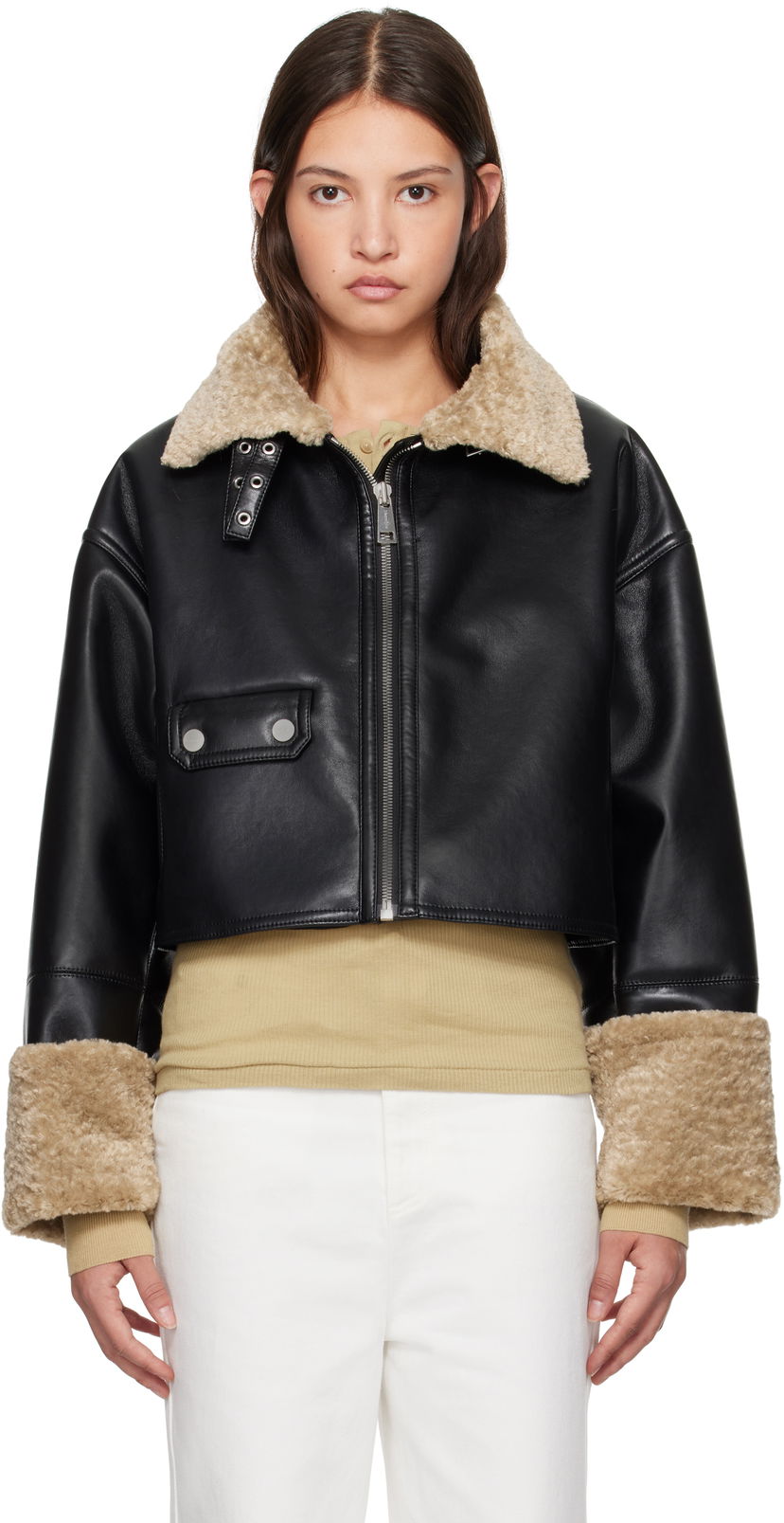 Jakna Nanushka Faux Leather Cropped Jacket Crna | NW24FWOW38170