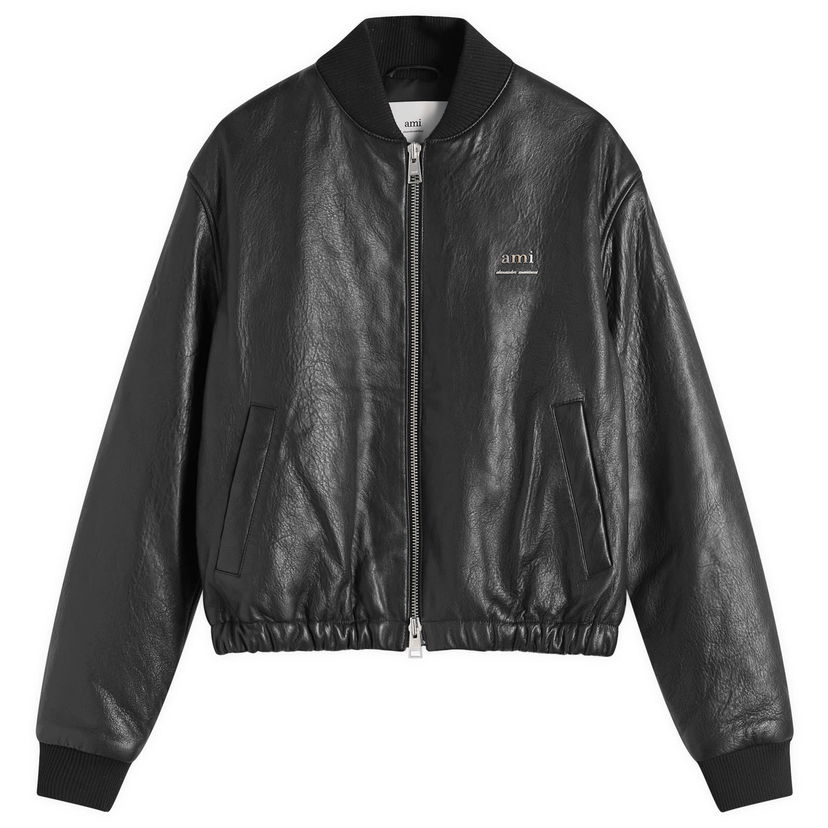 Bomber jakna AMI Padded Leather Bomber Jacket Crna | HJK131-LH0044-001