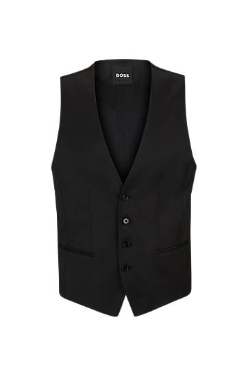 Prsluk BOSS BOSS Slim-Fit Virgin-Wool Serge Waistcoat Crna | 50469160
