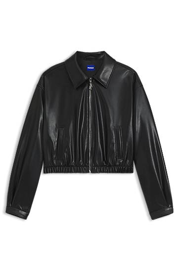 Jakna BOSS Cropped Faux Leather Jacket with Embossed Logo Crna | 50553053