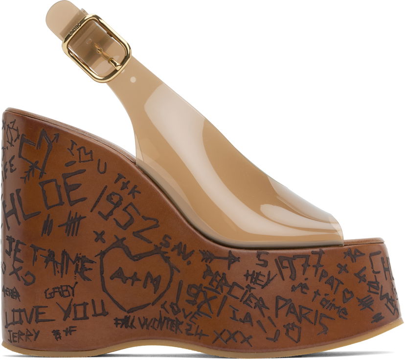 Njega cipela CHLOÉ Chloe Maxime Wedge Sandals Smeđa | CHC25U09ZRT