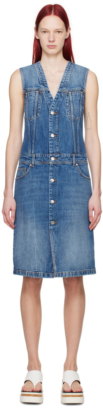 Haljina Stella McCartney Paneled Denim Midi Dress Plava | 6D02763SPH69