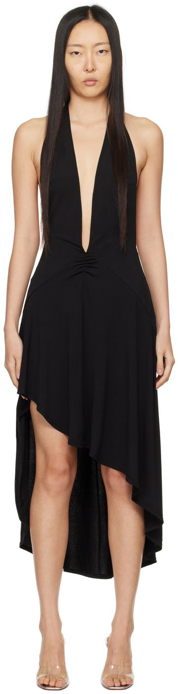 Haljina Miaou Miaou Elena Halter Asymmetrical Midi Dress Crna | 5044VISBLK