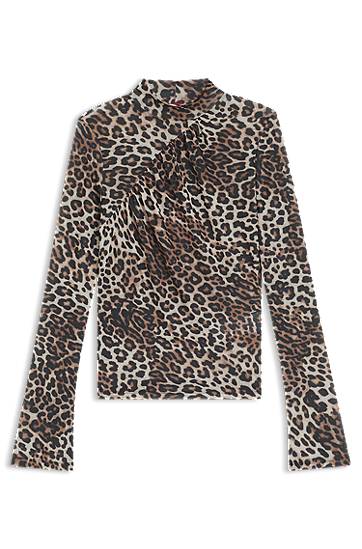 Košulja BOSS Leopard Print Rollneck Top with Gathered Detail Smeđa | 50546248