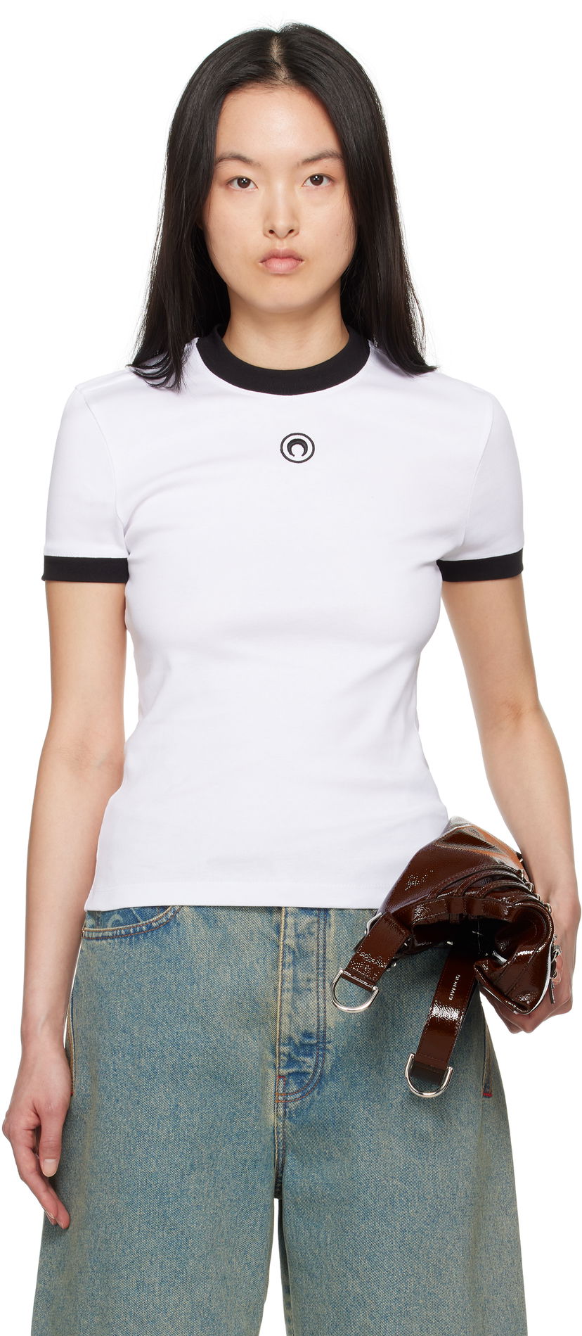 Majica kratkih rukava Marine Serre Marine Serre Moon Logo Fitted Jersey T-Shirt Bijela | MTT088B CJER0008