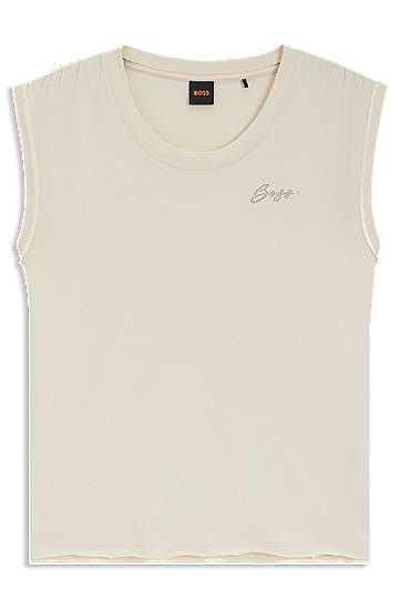 Majica bez rukava BOSS BOSS Cotton-Jersey Sleeveless Top with Logo Bež | 50545521