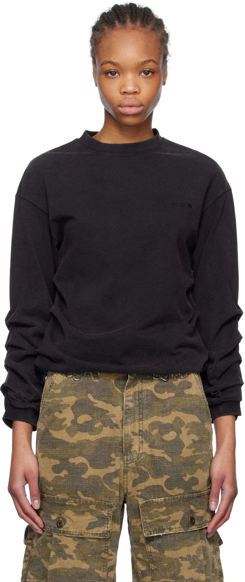 Majica kratkih rukava We11done We11done Wrinkled Long Sleeve T-Shirt Crna | WD-TT0-25-775-U-BK