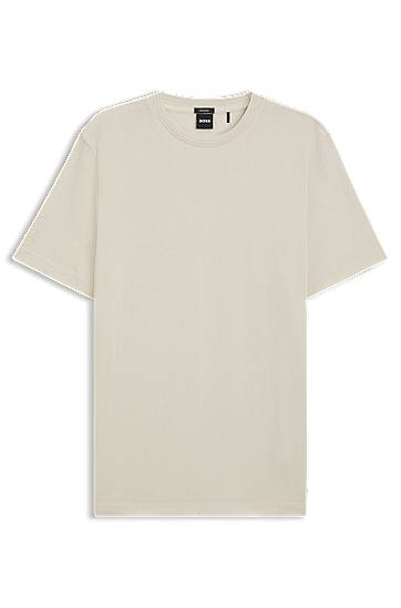 Majica kratkih rukava BOSS Cotton T-shirt with herringbone structure Bež | 50549601