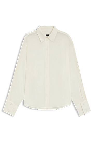 Košulja BOSS Relaxed-fit Blouse in Sand-Washed Silk Bijela | 50551961