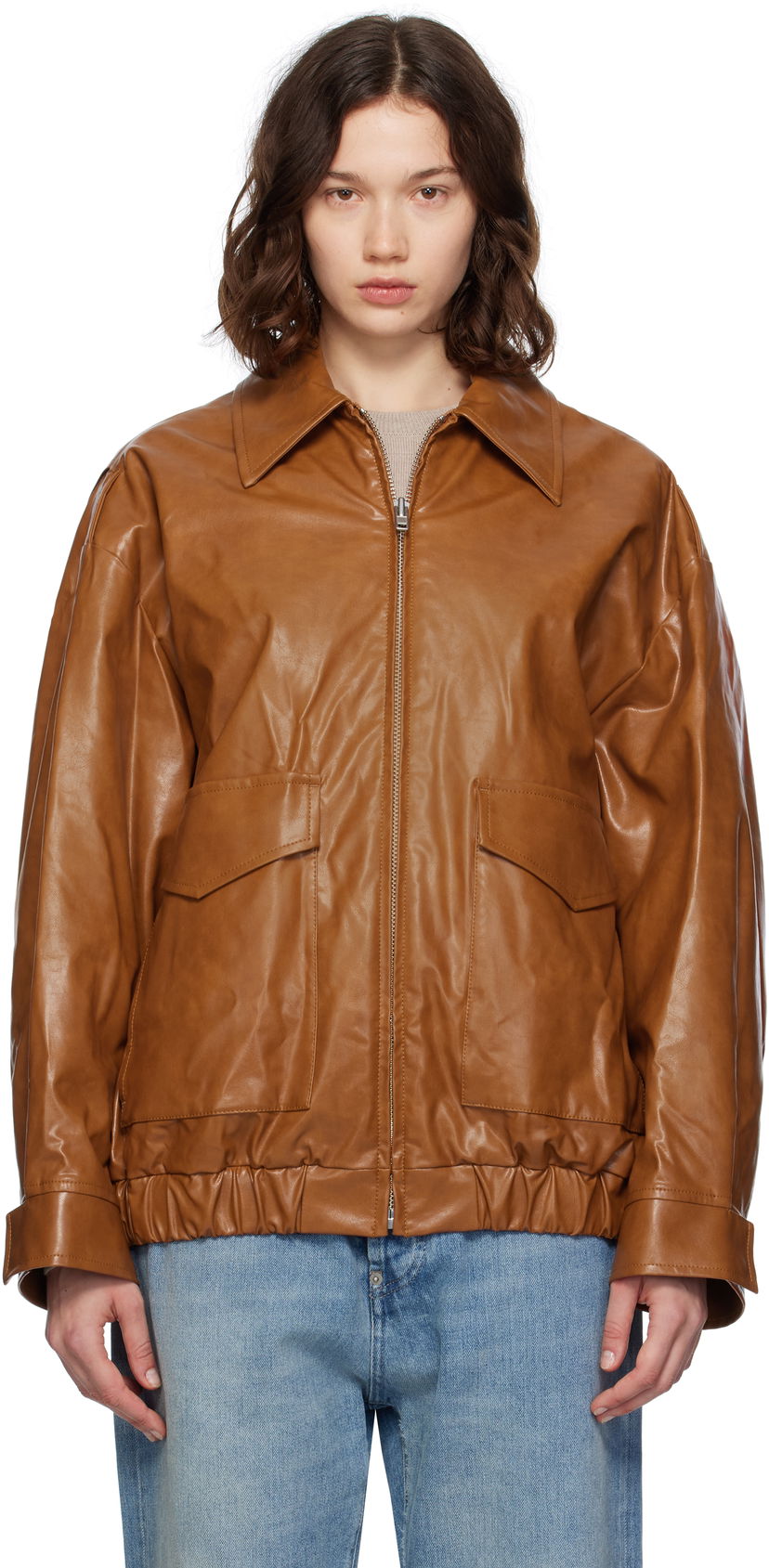 Bomber jakna Maison Margiela MM6 Maison Margiela Oversized Faux-Leather Bomber Jacket Smeđa | S52AM0325 M35465