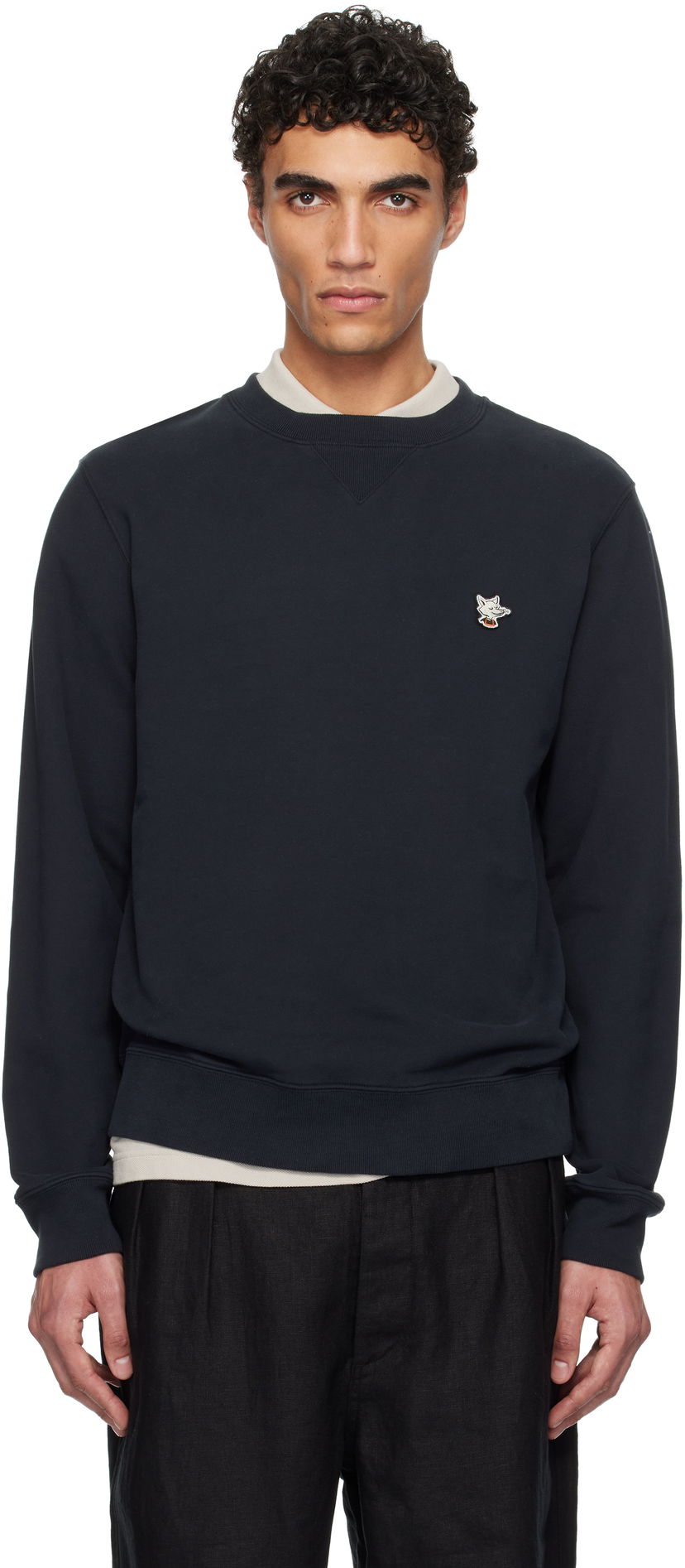 Džemper MAISON KITSUNÉ Maison Kitsuné Barista Fox Patch Sweatshirt Tamnoplava | OU00301KM0330