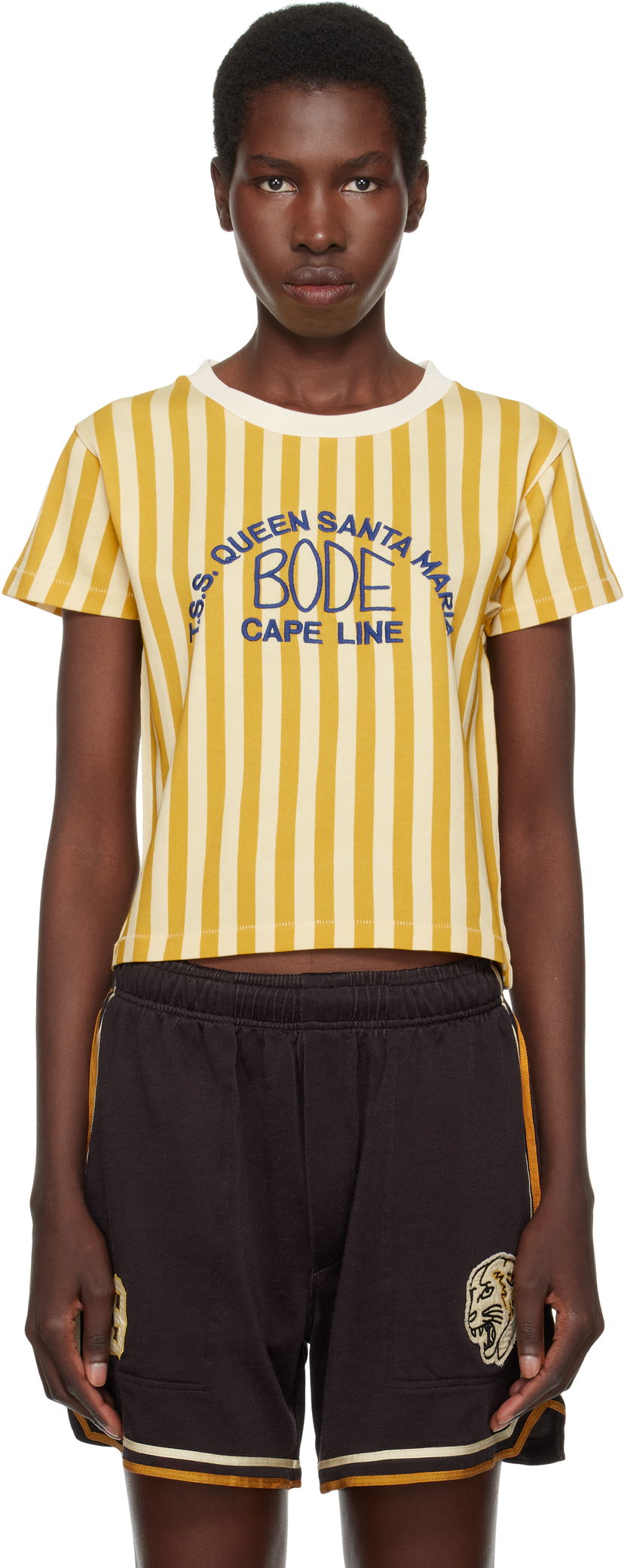 Crop top Bode Bode Striped Cropped T-Shirt Žuta | WRS25CS023