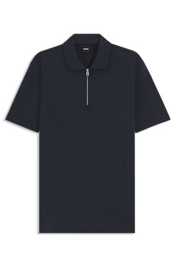 Polo majica BOSS Zip-Neck Piqué Polo Shirt Tamnoplava | 50544091