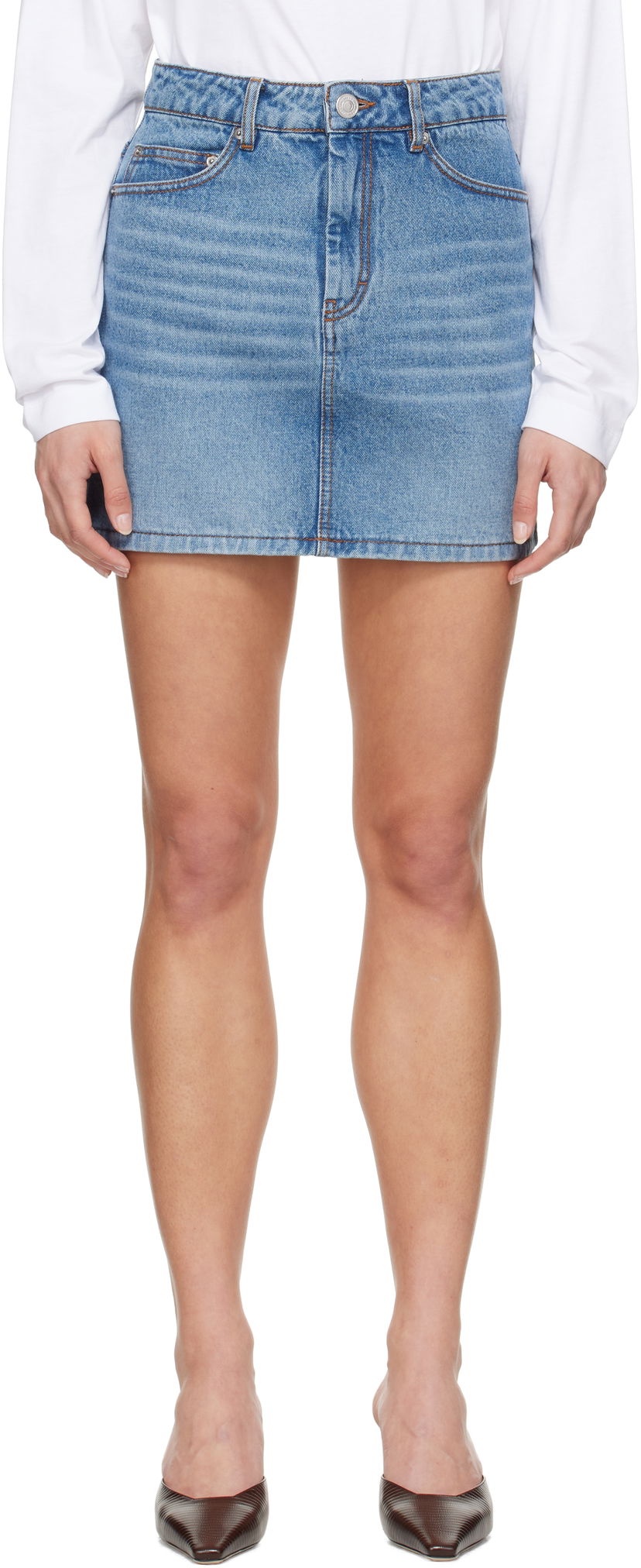 Suknja AMI AMI Paris Faded Denim Miniskirt Plava | FSK037.DE0046