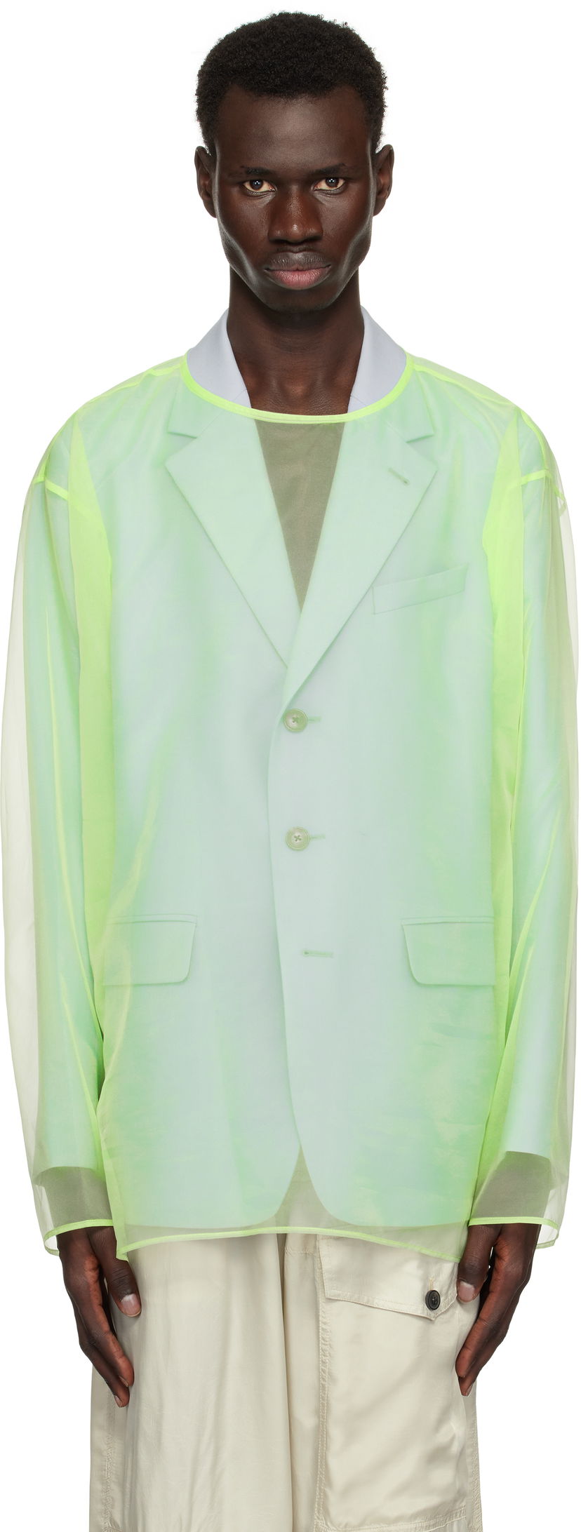Jakna Dries Van Noten Dries Van Noten Sheer Crew Neck Overshirt Zelena | 251-020740-1501