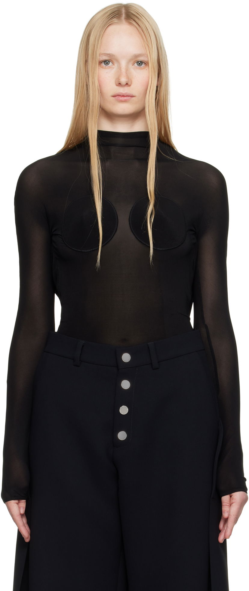 Body Jean Paul Gaultier Jean Paul Gaultier 'The Backless Conical' Sheer Mock Neck Top Crna | 25/34-F-TO279-J082-00