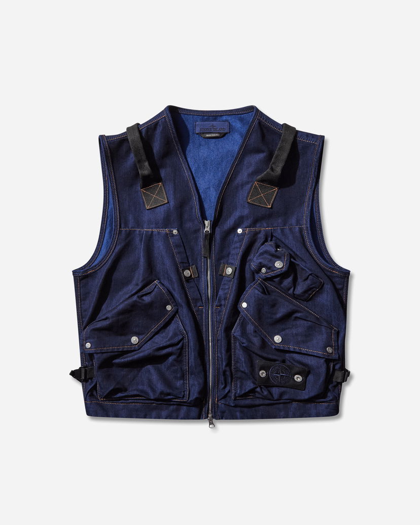 Prsluk Stone Island Polypropylene Denim Light Zip Multi-Pocket Utility Vest Rinsed Plava | K2S15-G100016-S00J2 VJ201