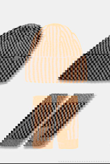 Dodaci UGG CHUNKY Knitted Striped Wool Blend Hat and Fingerless Gloves Set Višebojno | 103605, 0