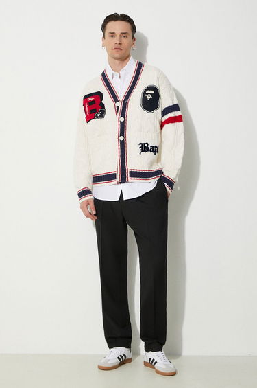 Džemper BAPE A Bathing Ape College Badges Knit Cardigan Bijela | 1J80120051, 1