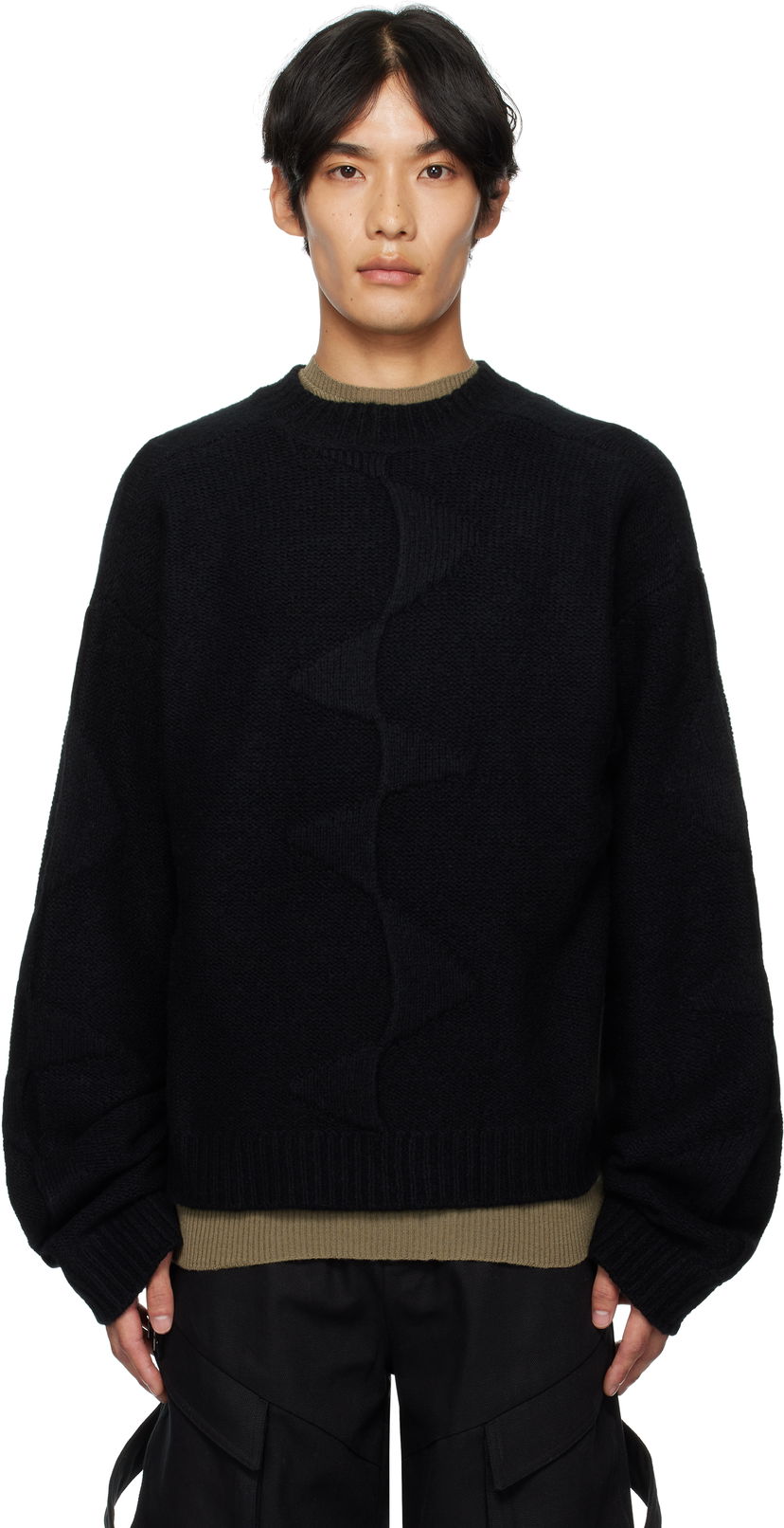 Džemper HELIOT EMIL HELIOT EMIL Cropped Spiral Knit Sweater Crna | PREAW25_M_07_063_BLK01_CO