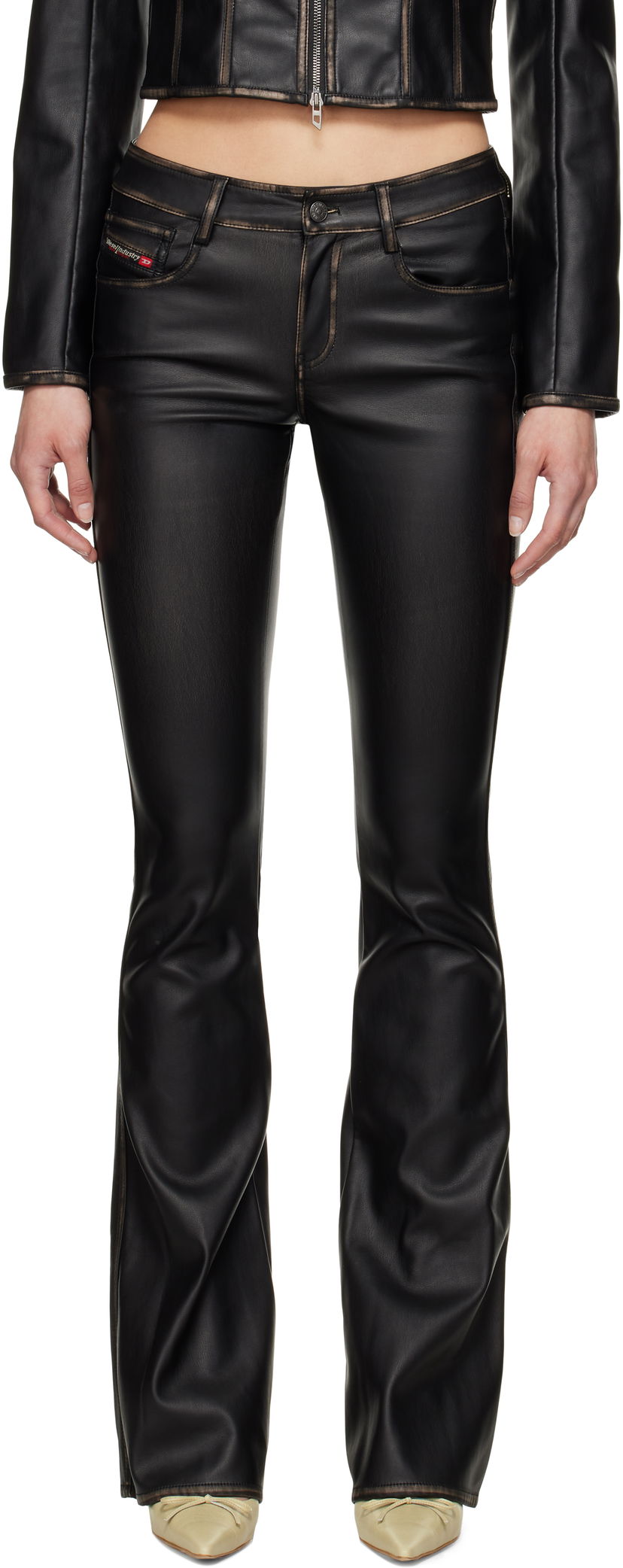 Jeans Diesel Diesel P-Stellar-Q1 Faux-Leather Flare Trousers Crna | A16701 0IKAR