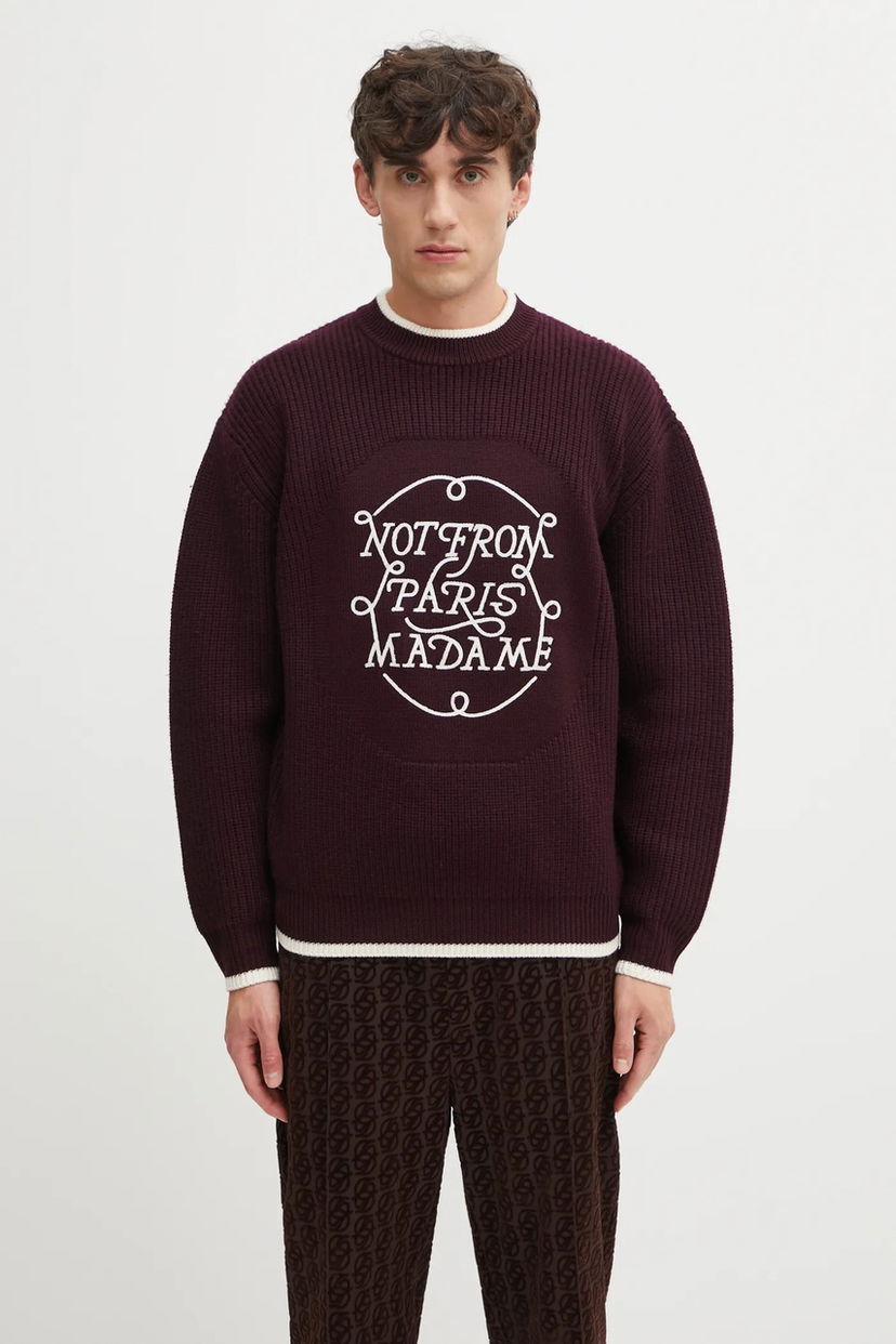 Džemper Drôle de Monsieur Slogan Ribbed Sweater Tamnocrvena | I.PO184.WO007