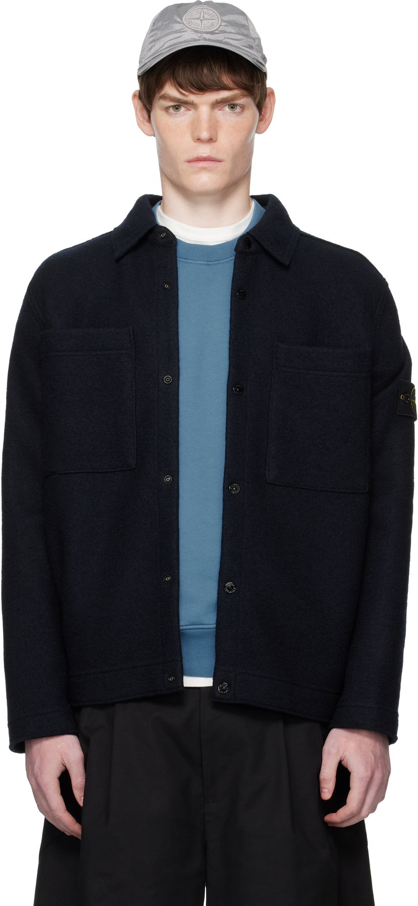 Jakna Stone Island Stone Island Wool Overshirt Tamnoplava | K2S15 5100058 S0IN1