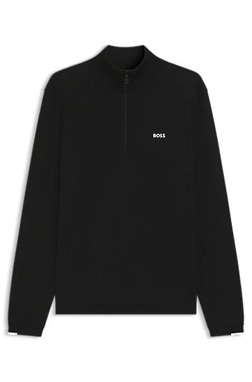 Džemper BOSS Zip-neck cotton sweater with logo print Crna | 50541965