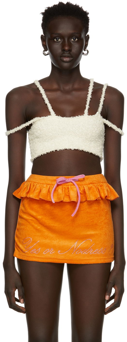 Majica bez rukava GUIZIO Guizio Bouclé Strap Tank Top Bijela | DGS21K820