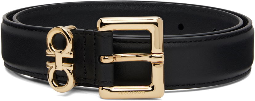 Pojasevi FERRAGAMO Salvatore Ferragamo Double Gancini Fixed Belt Crna | 780415